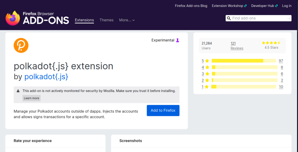 Installing Polkadot extensions for fire fox