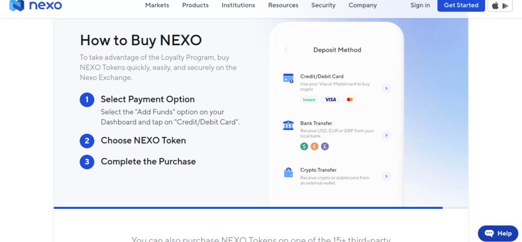 Nexo review, How to Buy Nexo token on Nexo Platform