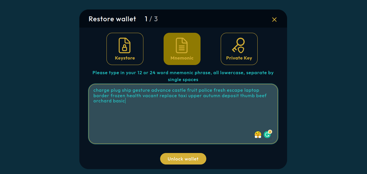 how to restore oho wallet
